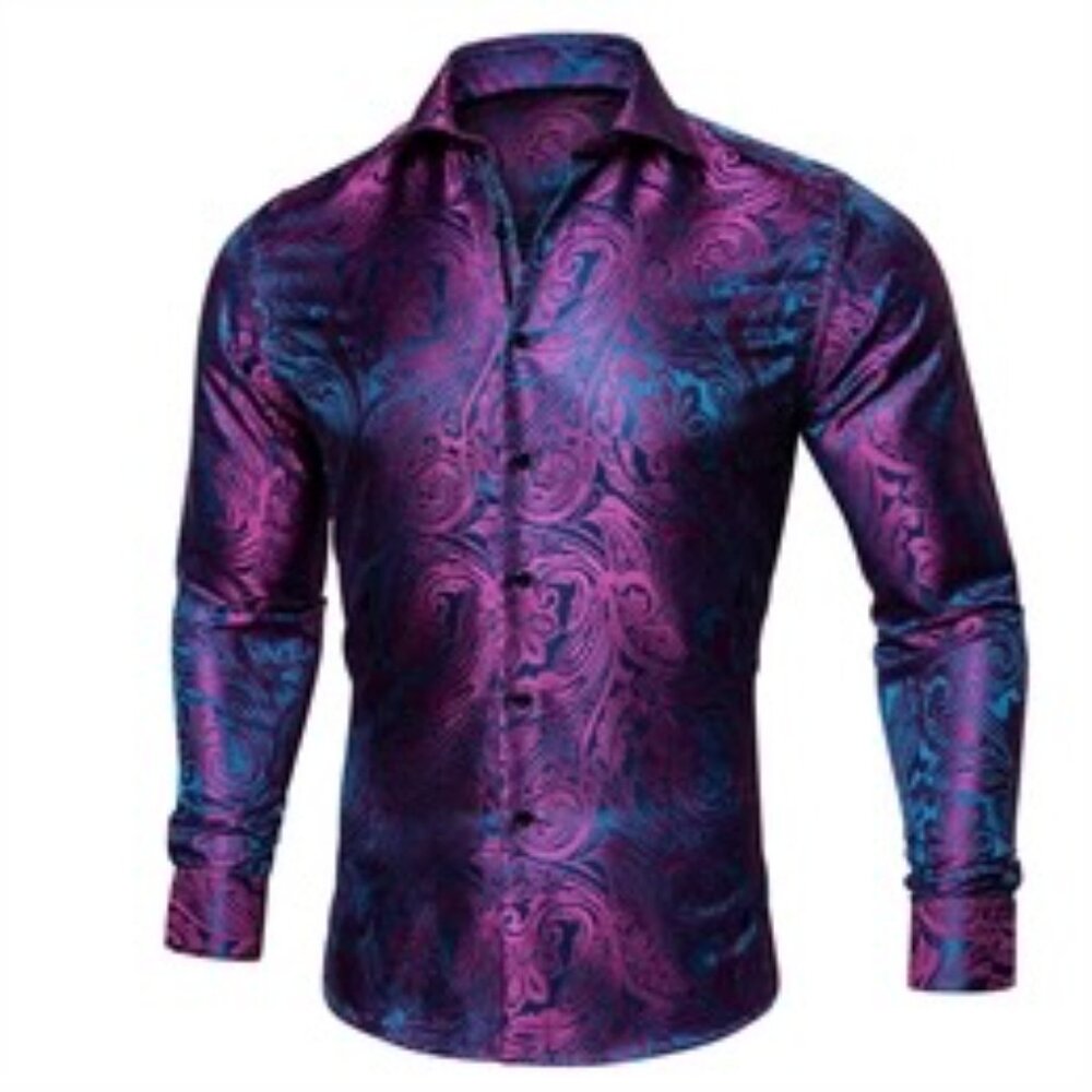 NWT Barry.Wang Silk Blend Blue Pink Paisley Long Sleeve‎ Button Down Size M - Picture 4 of 7